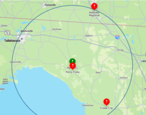 50-mile radius around Perry, FL